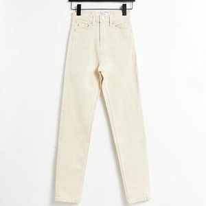 Stradivarius Tall organic cotton slim mom jean with stretch in ecru